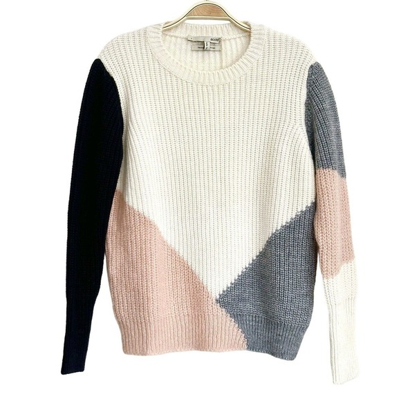 Acoté Ecru Multicolor Colorblock Alpaca Crewneck Pullover Sweater Sz 1 NWT $198 - Picture 5 of 13